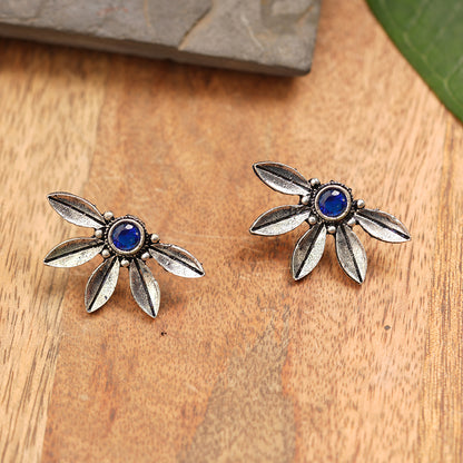 Crescent Bloom Oxidised Studs - Blue