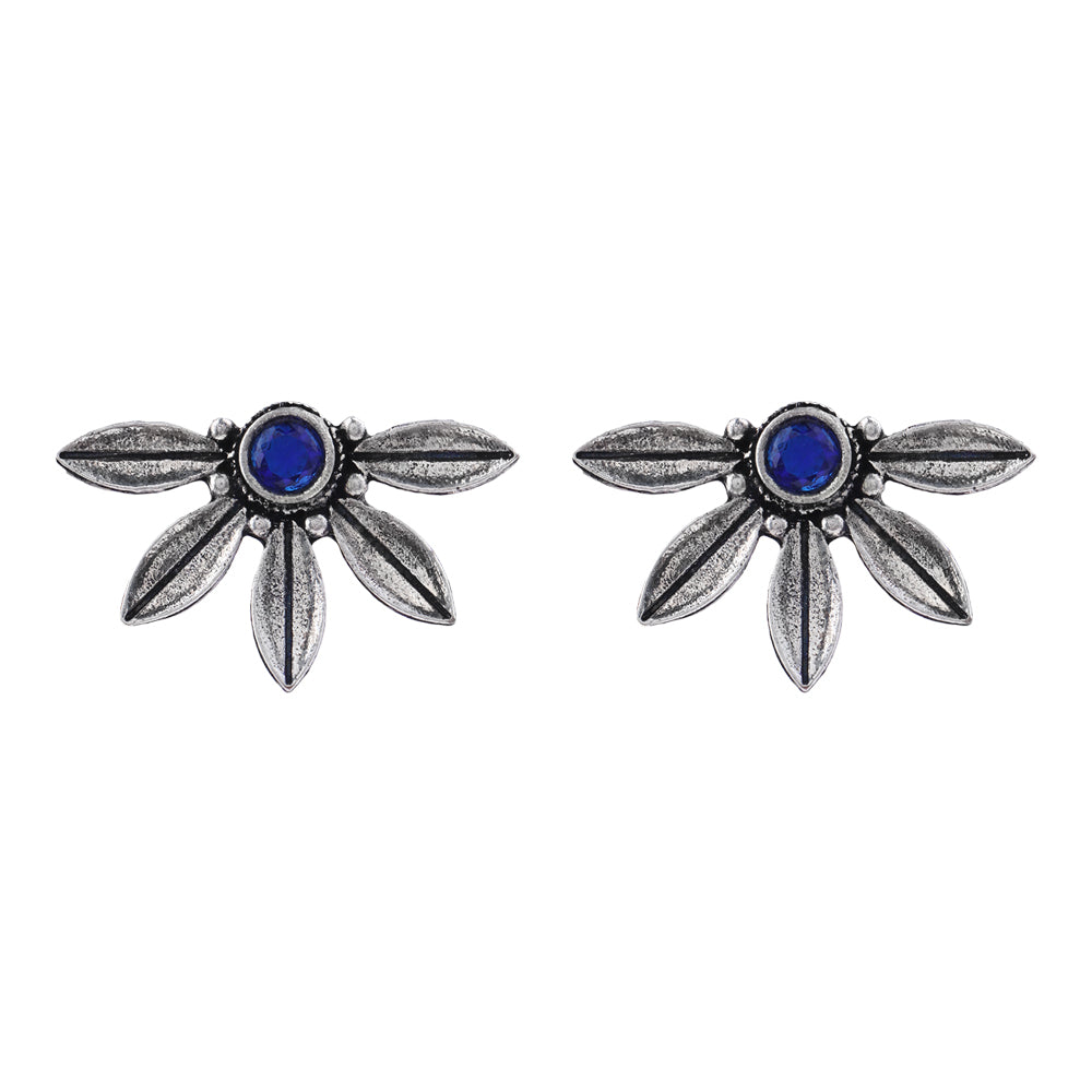 Crescent Bloom Oxidised Studs - Blue