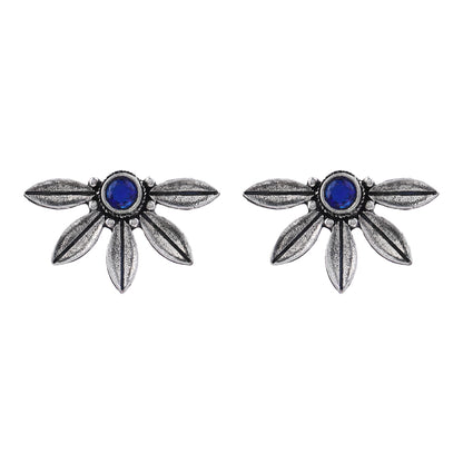 Crescent Bloom Oxidised Studs - Blue