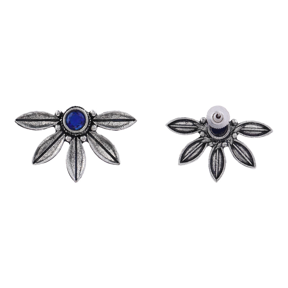 Crescent Bloom Oxidised Studs - Blue