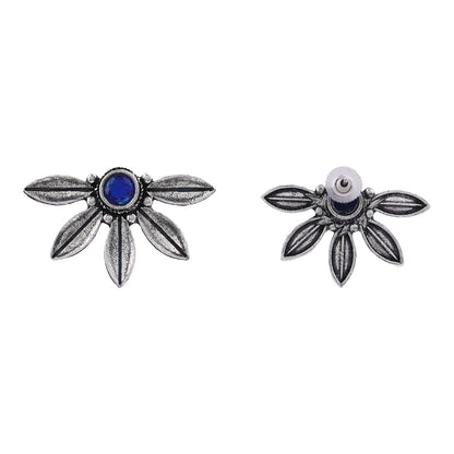 Crescent Bloom Oxidised Studs - Blue