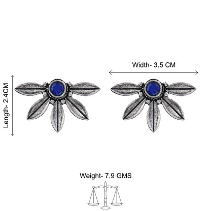 Crescent Bloom Oxidised Studs - Blue