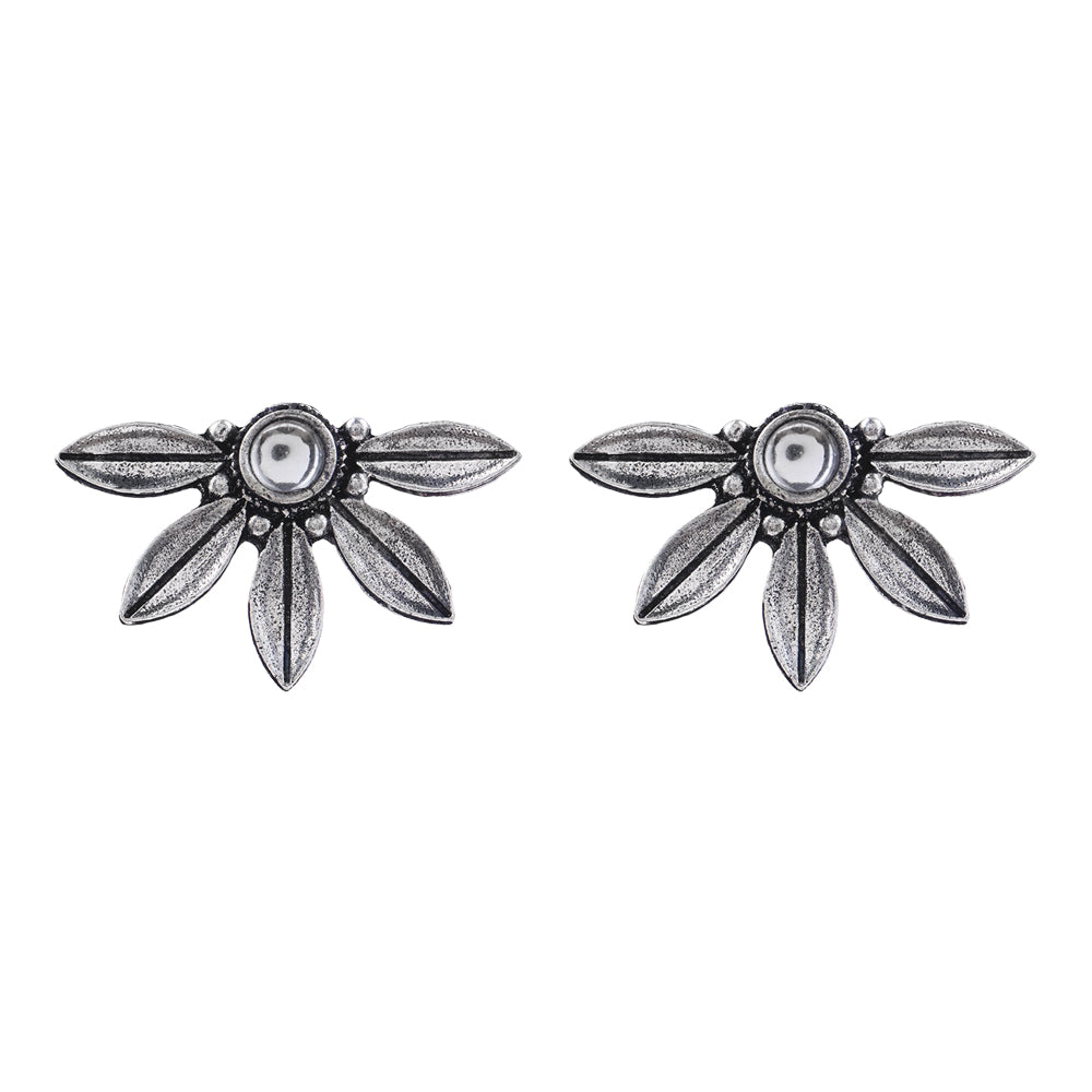 Crescent Bloom Oxidised Studs - White