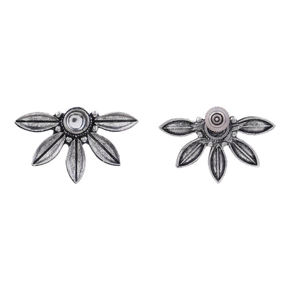 Crescent Bloom Oxidised Studs - White