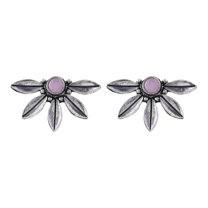 Crescent Bloom Oxidised Studs - Baby Pink