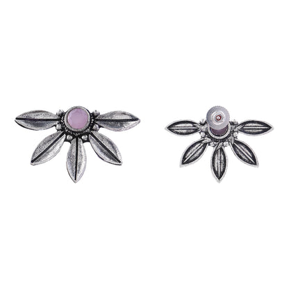 Crescent Bloom Oxidised Studs - Baby Pink