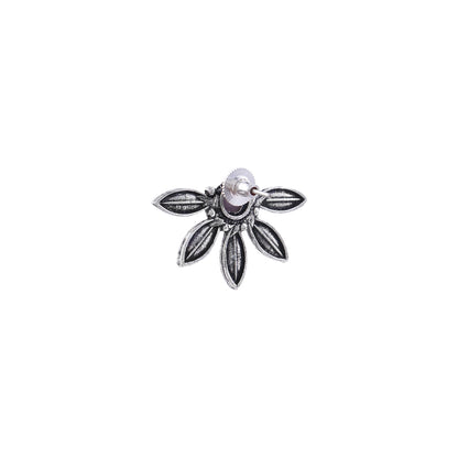 Crescent Bloom Oxidised Studs - Baby Pink