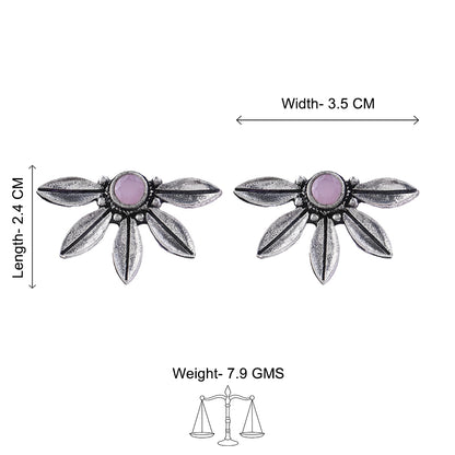 Crescent Bloom Oxidised Studs - Baby Pink