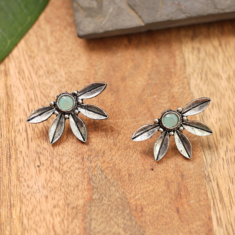 Crescent Bloom Oxidised Studs - Mint