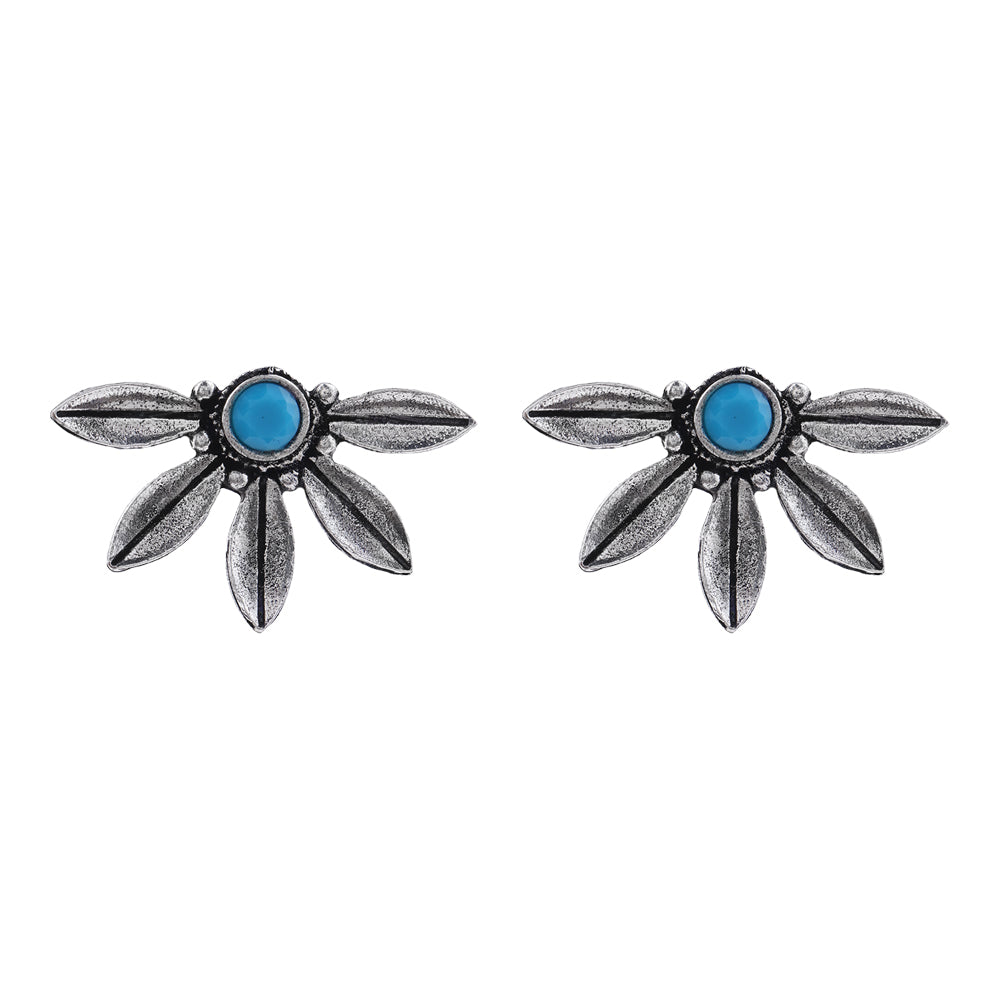 Crescent Bloom Oxidised Studs - Sky Blue
