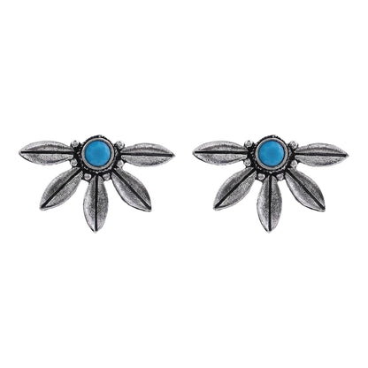 Crescent Bloom Oxidised Studs - Sky Blue