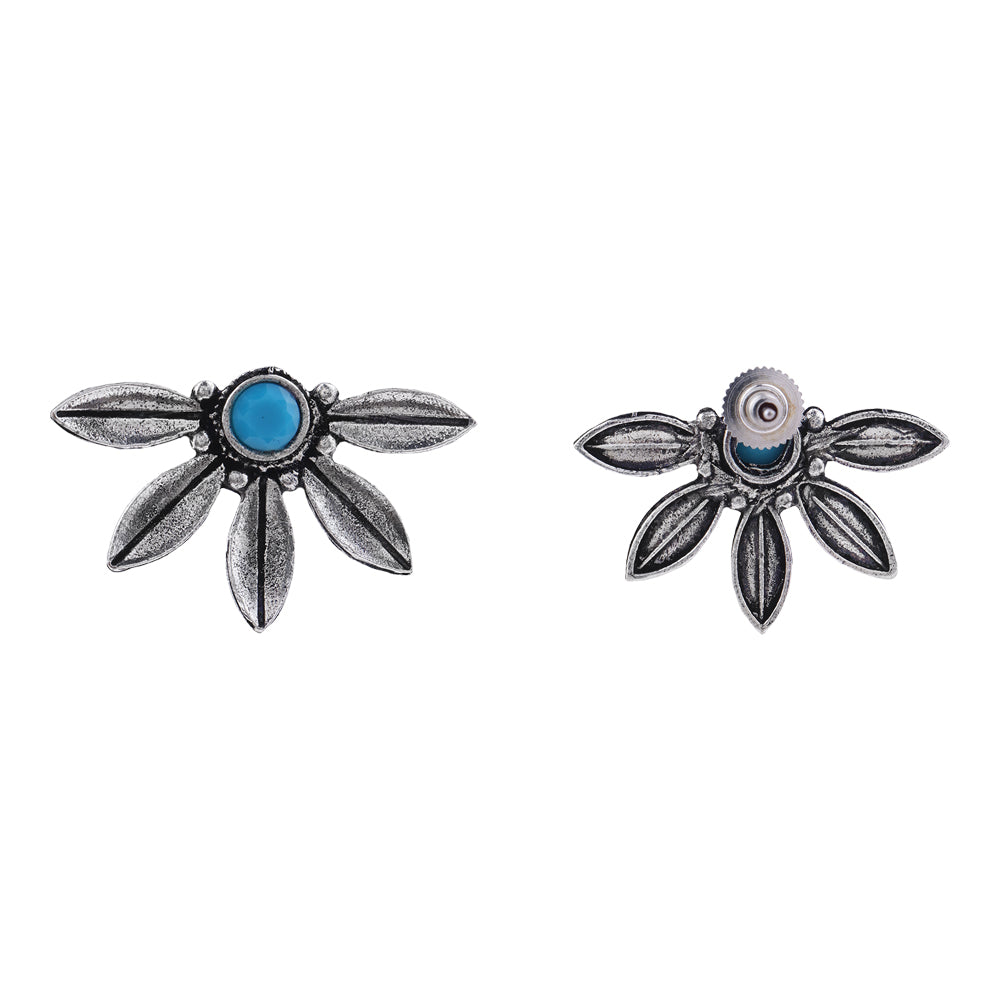 Crescent Bloom Oxidised Studs - Sky Blue