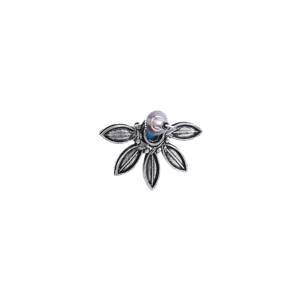 Crescent Bloom Oxidised Studs - Sky Blue