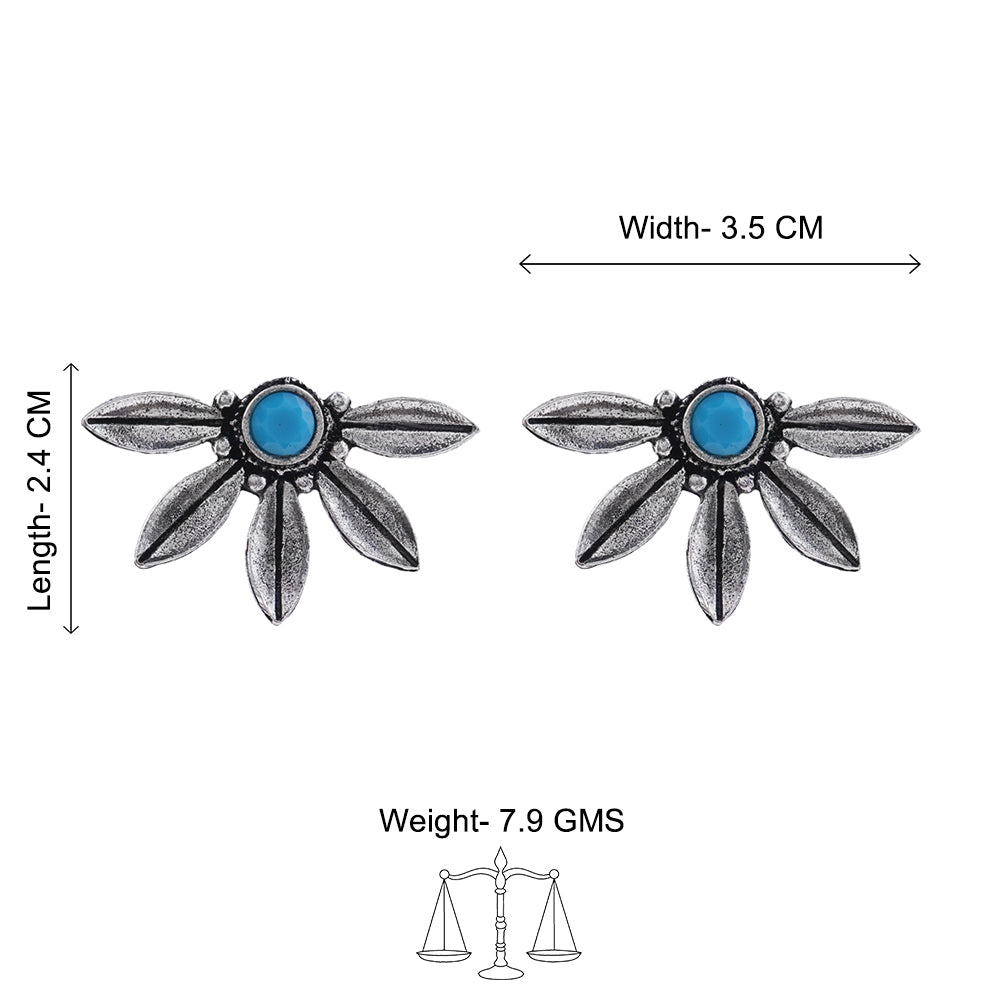 Crescent Bloom Oxidised Studs - Sky Blue