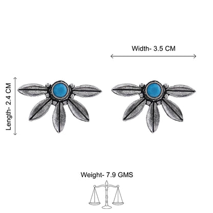 Carved Charm Dangler earrings (White) Crescent Bloom Oxidised Studs - Sky Blue Combo set