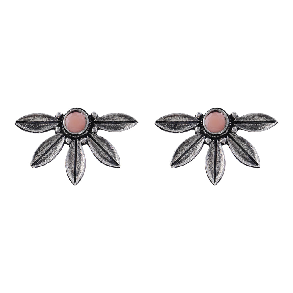 Crescent Bloom Oxidised Studs - Light Orange