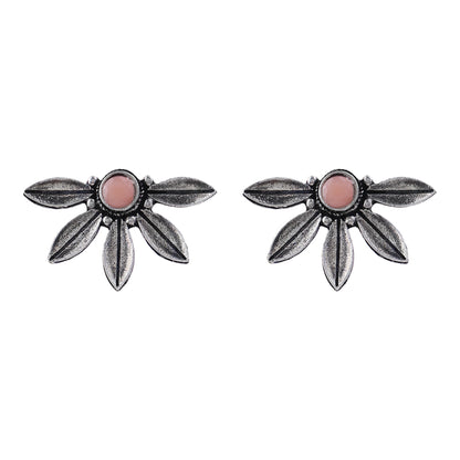 Crescent Bloom Oxidised Studs - Light Orange
