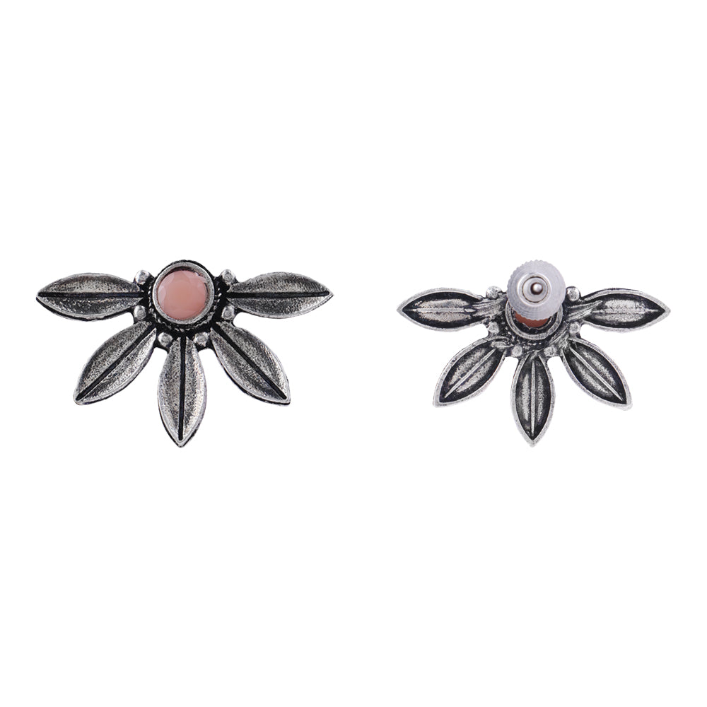 Crescent Bloom Oxidised Studs - Light Orange
