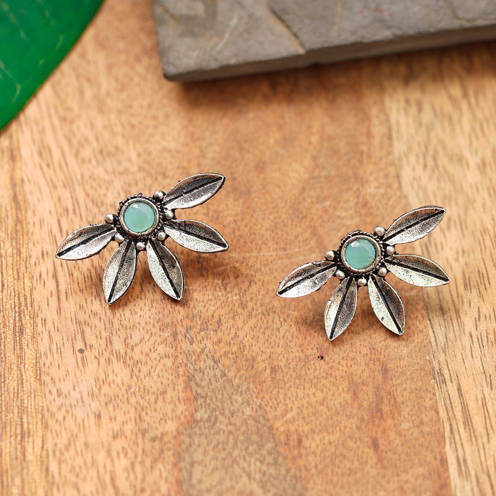 Crescent Bloom Oxidised Studs - Mint