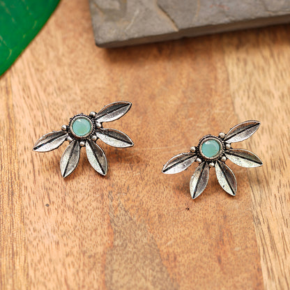 Crescent Bloom Oxidised Studs - Mint