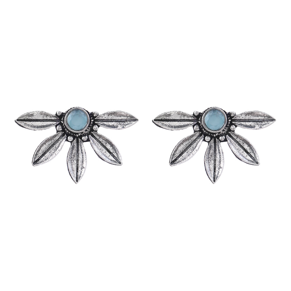 Crescent Bloom Oxidised Studs - Mint