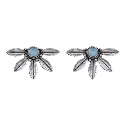 Crescent Bloom Oxidised Studs - Mint