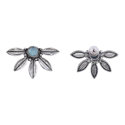 Crescent Bloom Oxidised Studs - Mint