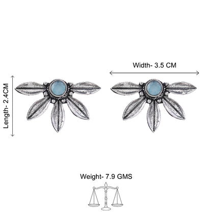 Crescent Bloom Oxidised Studs - Mint
