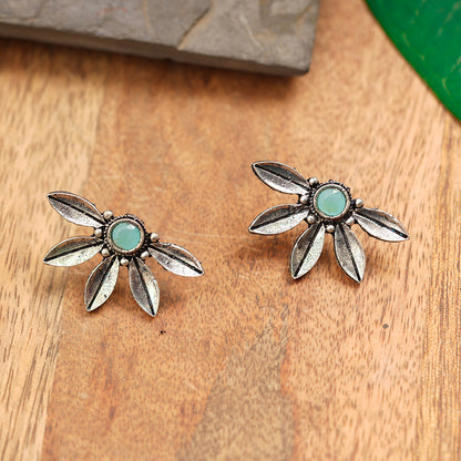 Crescent Bloom Oxidised Studs - Mint