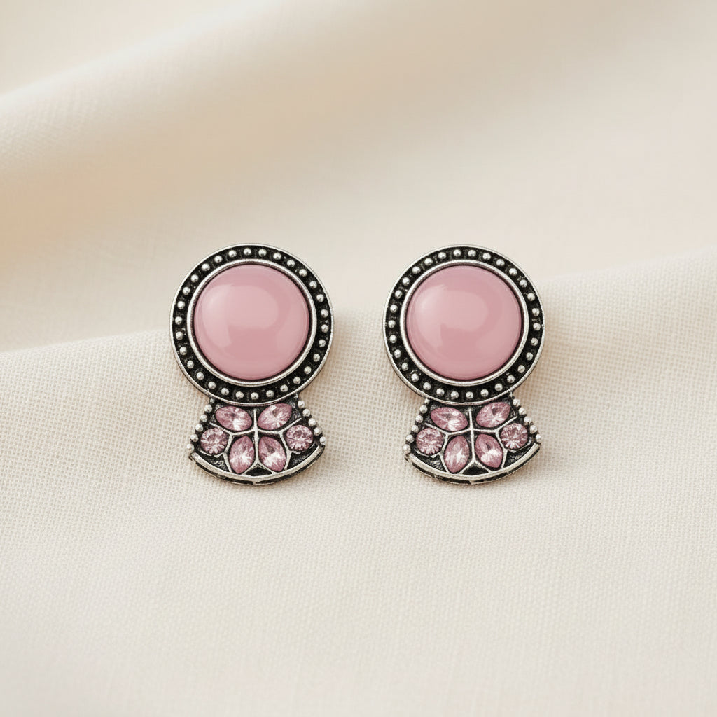 Lustre oxidised stud earrings (Baby Pink)
