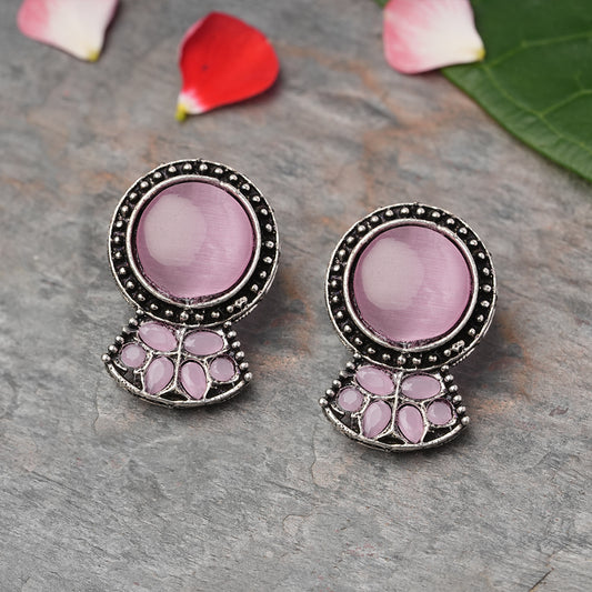 Lustre oxidised stud earrings (Baby Pink)