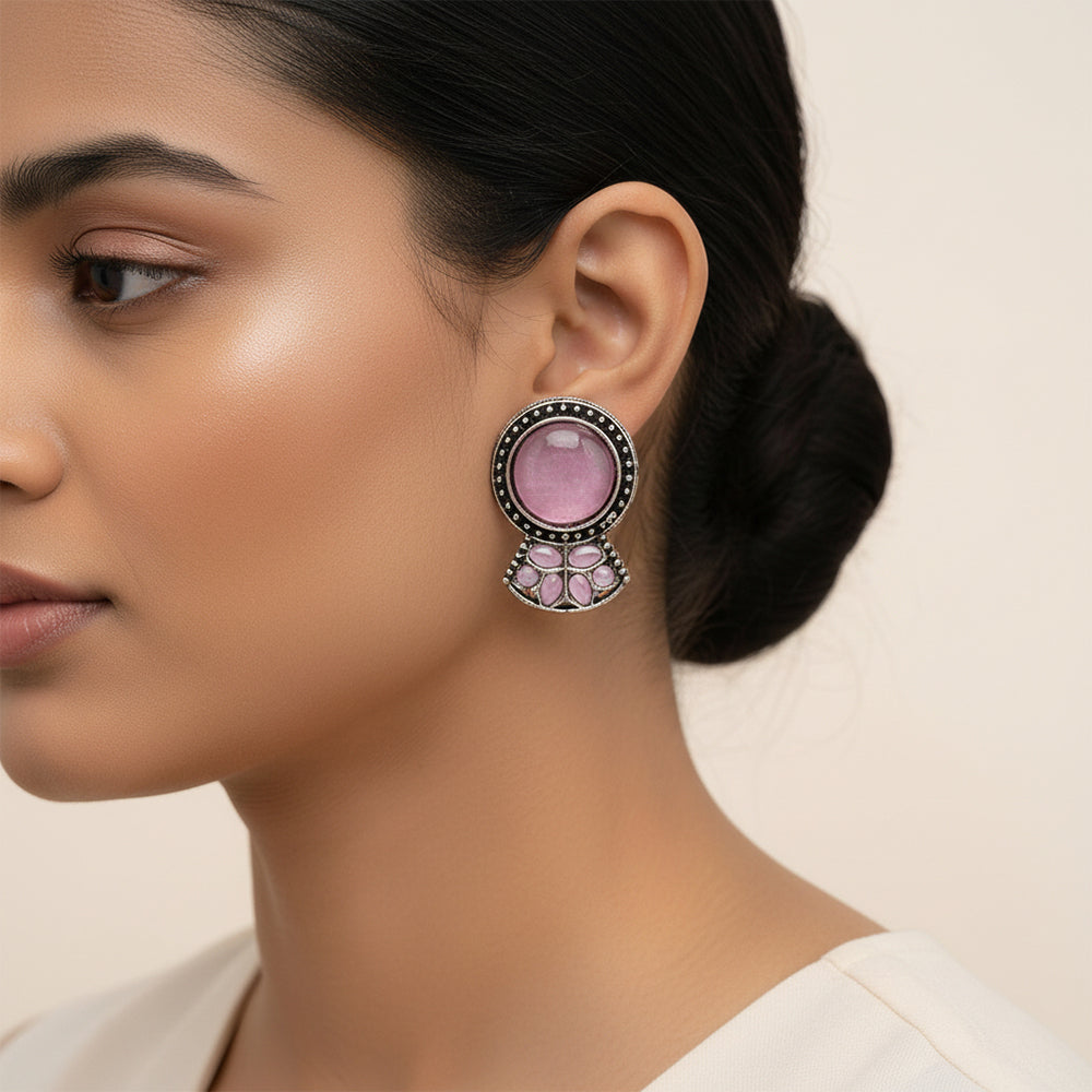 Lustre oxidised stud earrings (Baby Pink)