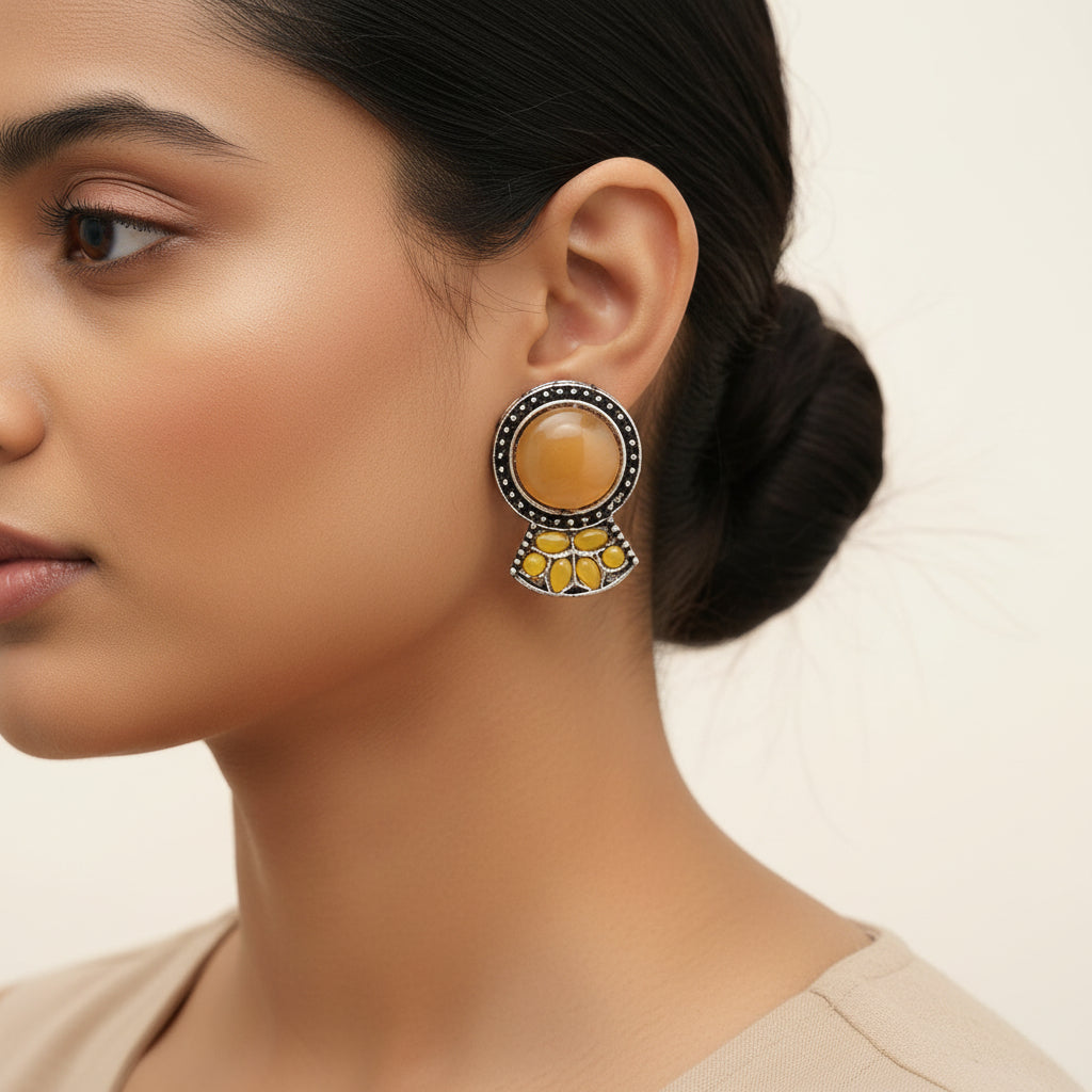 Lustre oxidised stud earrings (Yellow)