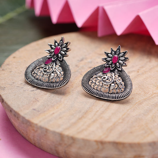 Glint stone studded stud earrings (Red)
