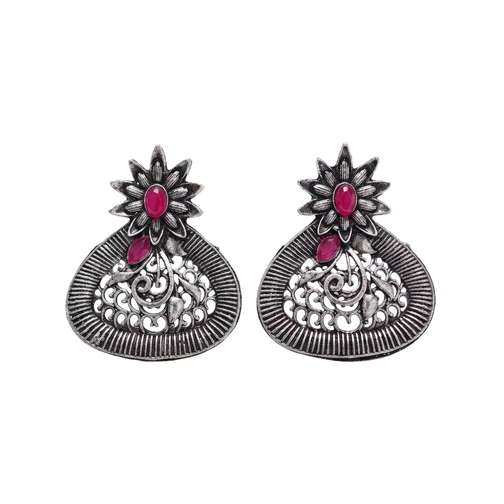 Glint stone studded stud earrings (Red)