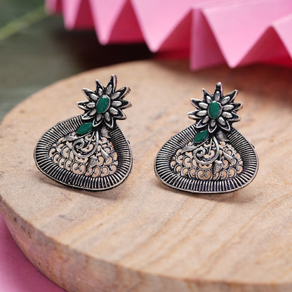 Glint stone studded stud earrings (Green)
