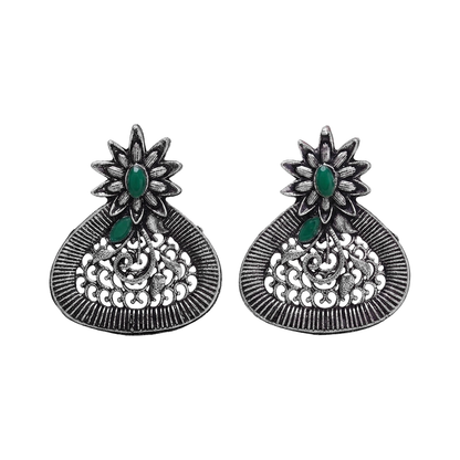 Glint stone studded stud earrings (Green)