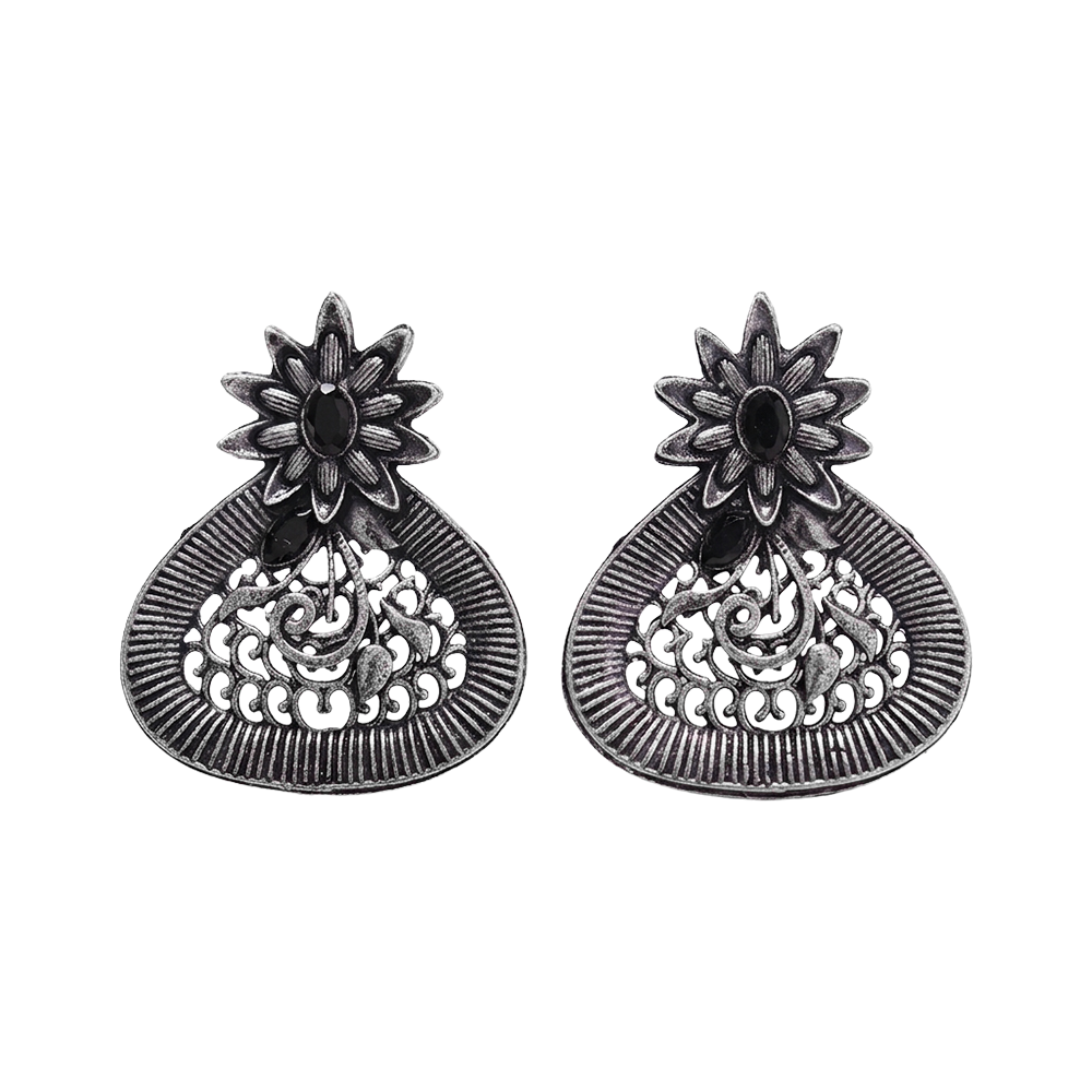 Glint stone studded stud earrings (Black)