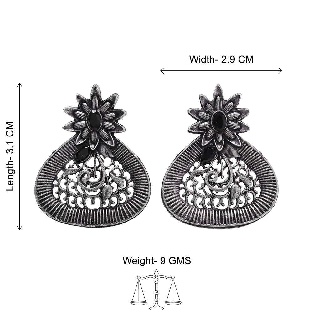 Glint stone studded stud earrings (Black)