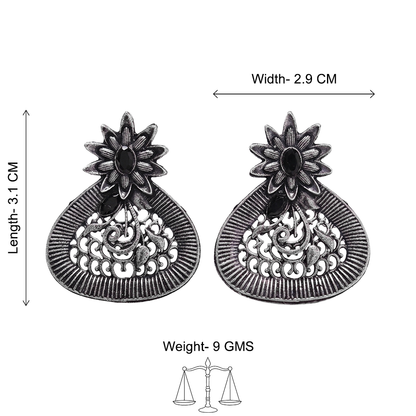 Glint stone studded stud earrings (Black)