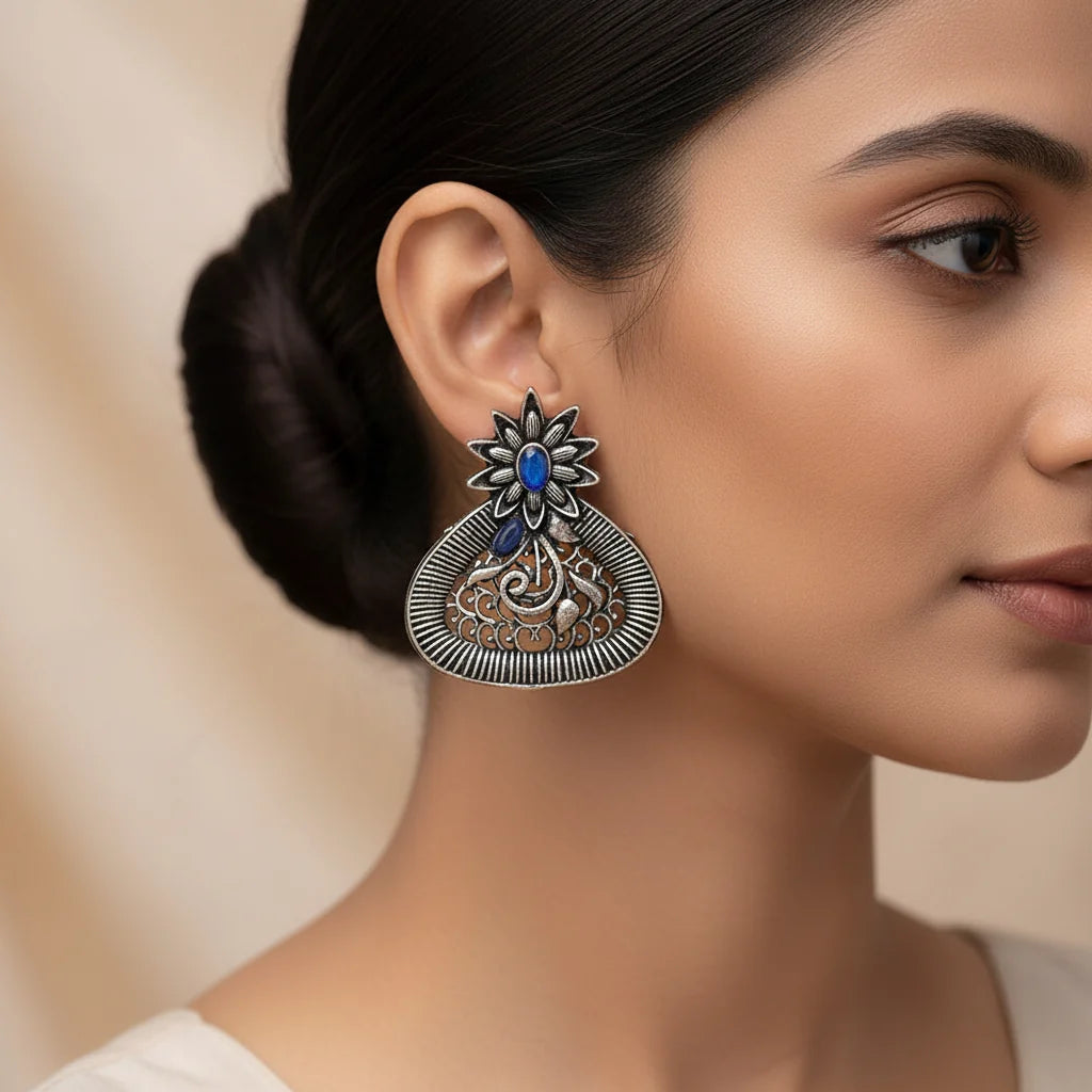 Peacock glow stone studded dangler & Glint stone studded stud Combo set