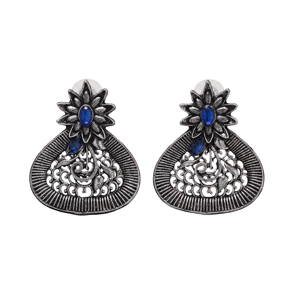 Glint stone studded stud earrings (Blue)