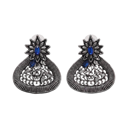 Glint stone studded stud earrings (Blue)