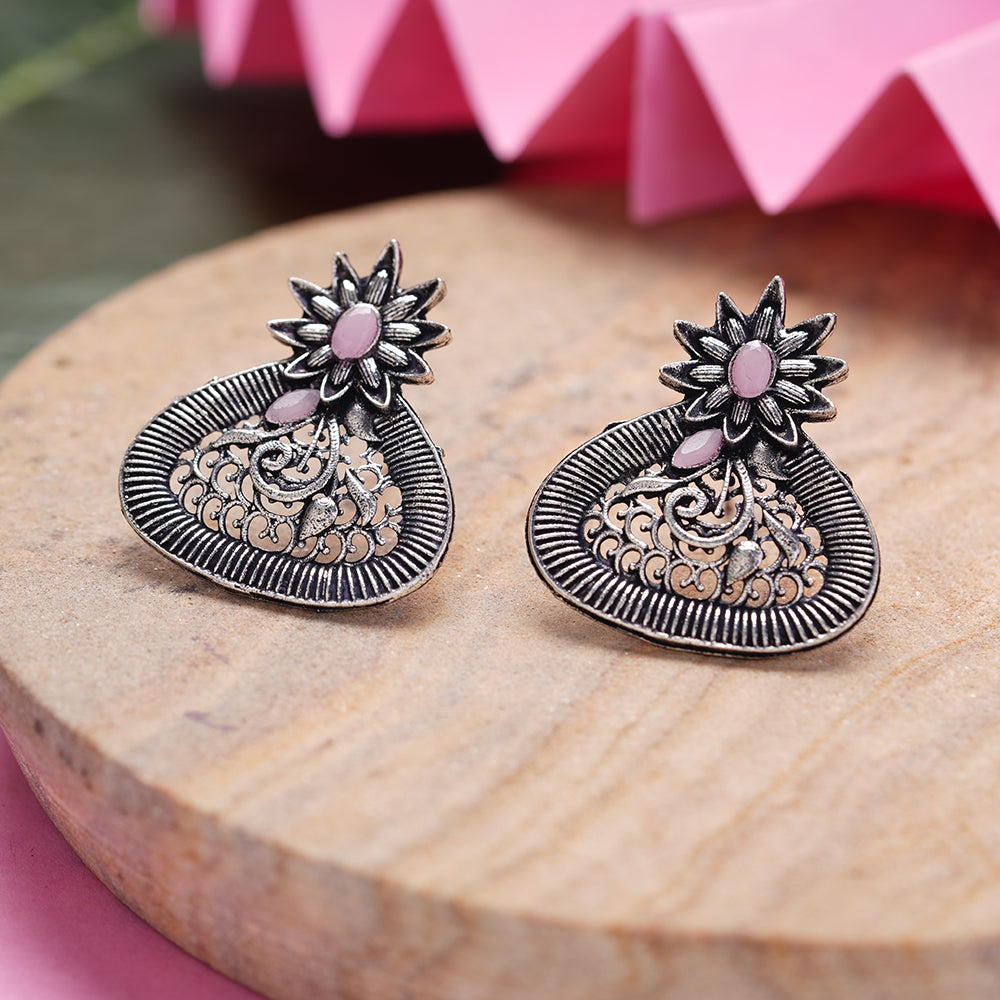 Glint stone studded stud earrings (Baby Pink)