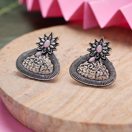Glint stone studded stud earrings (Baby Pink)