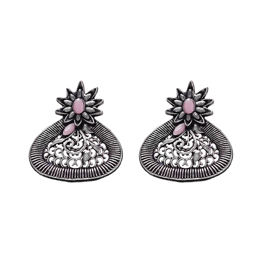 Glint stone studded stud earrings (Baby Pink)