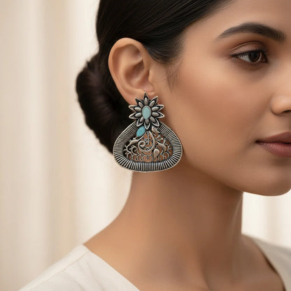Peacock glow stone studded dangler & Glint stone studded stud Combo set