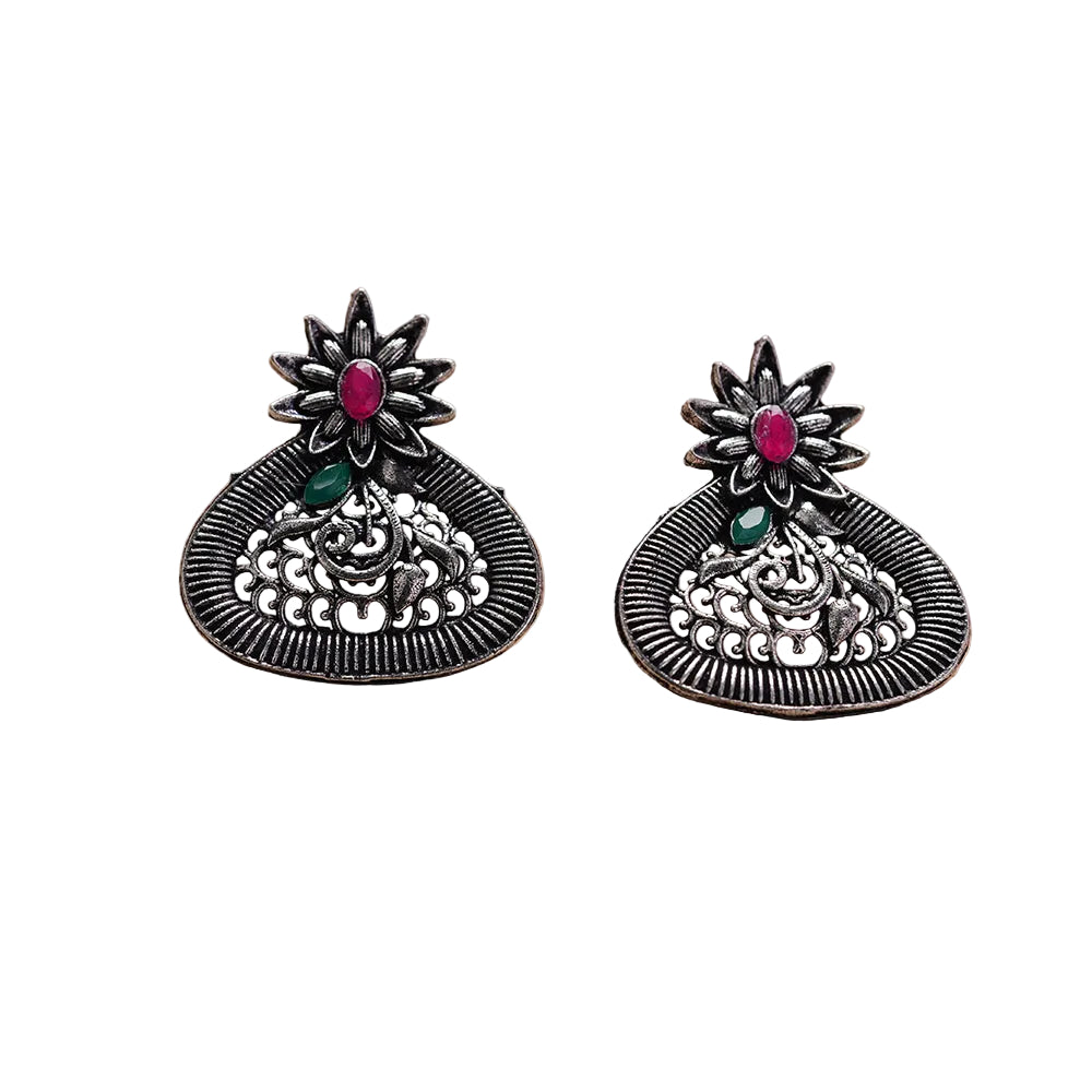 Glint stone studded stud earrings (Multicolored)