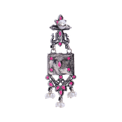 Peaflair pearls oxidised dangler earrings (Red)