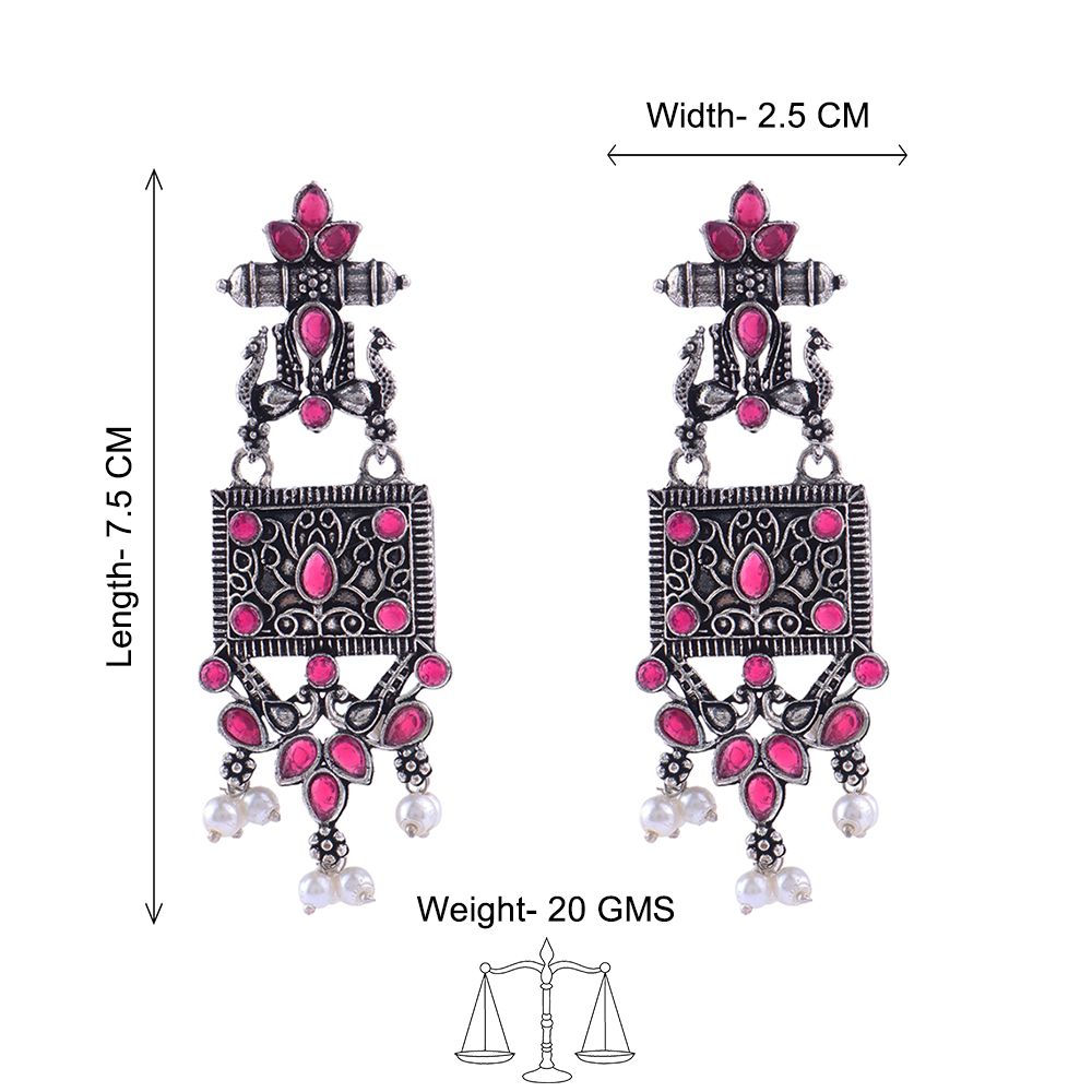 Peaflair pearls oxidised dangler earrings (Red)